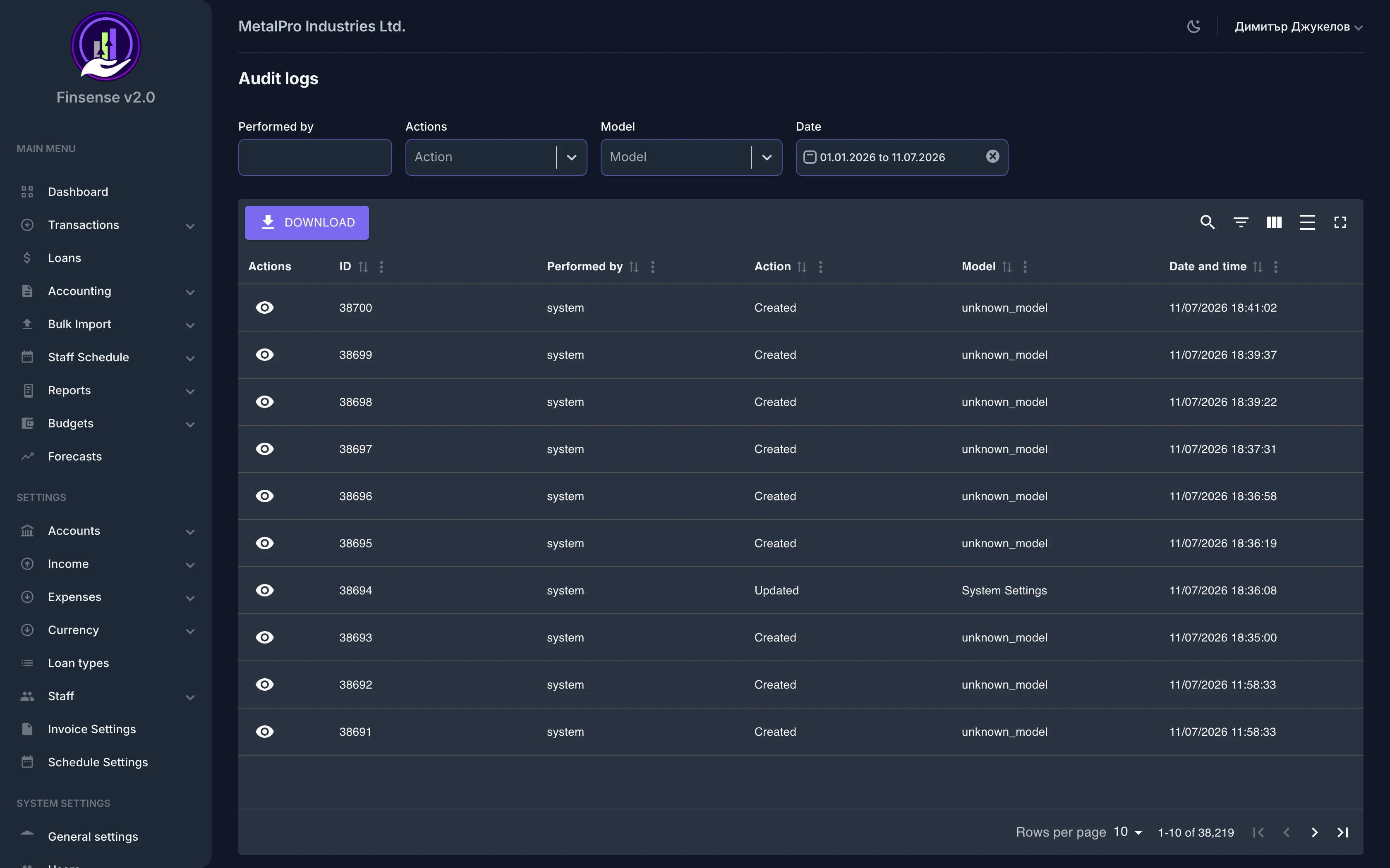 Audit Log — Finsense