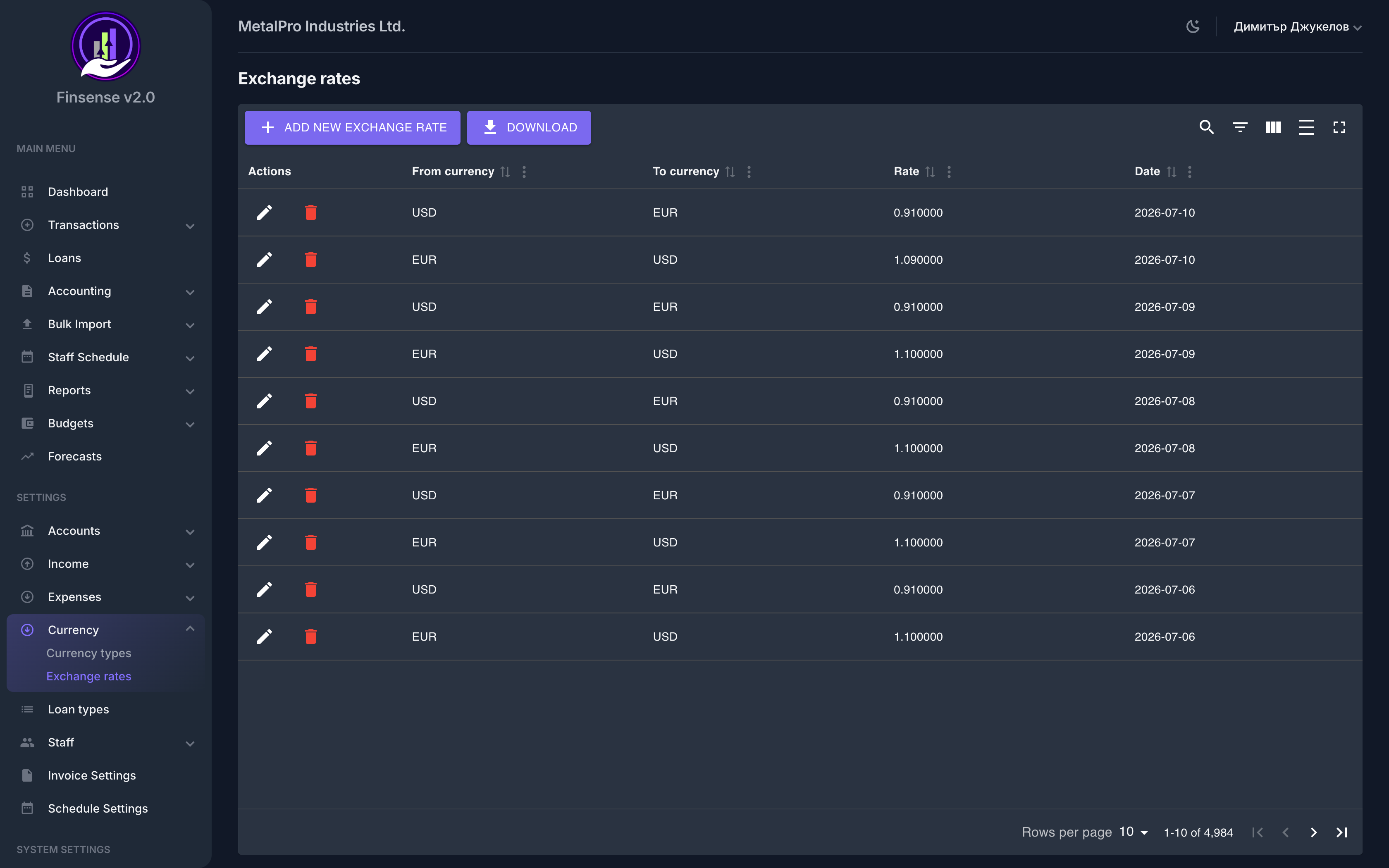 Exchange Rates — Finsense