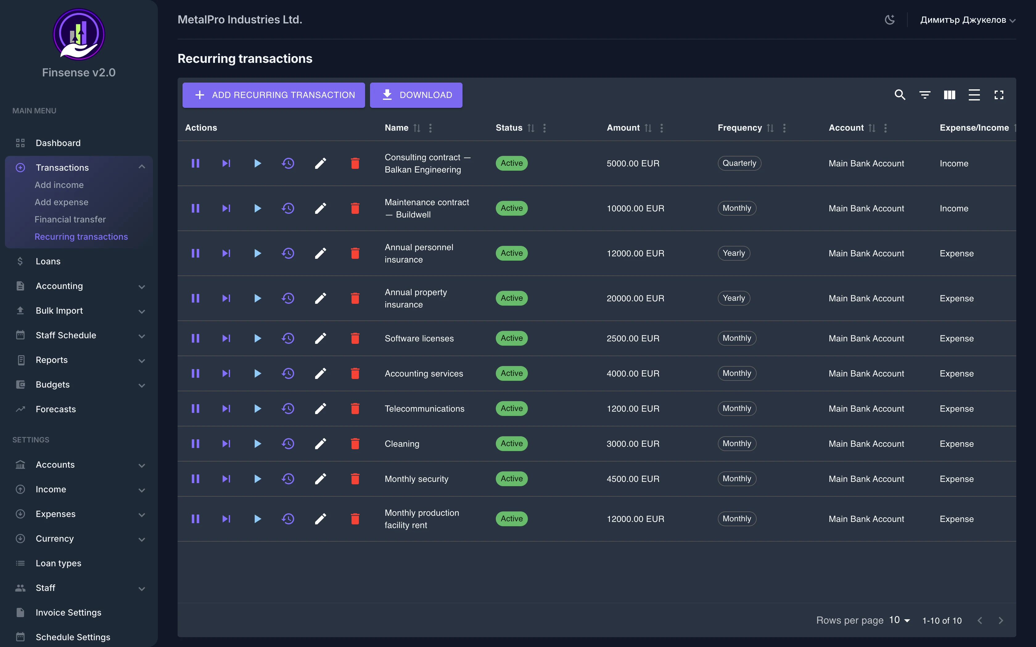 Recurring Transactions — Finsense