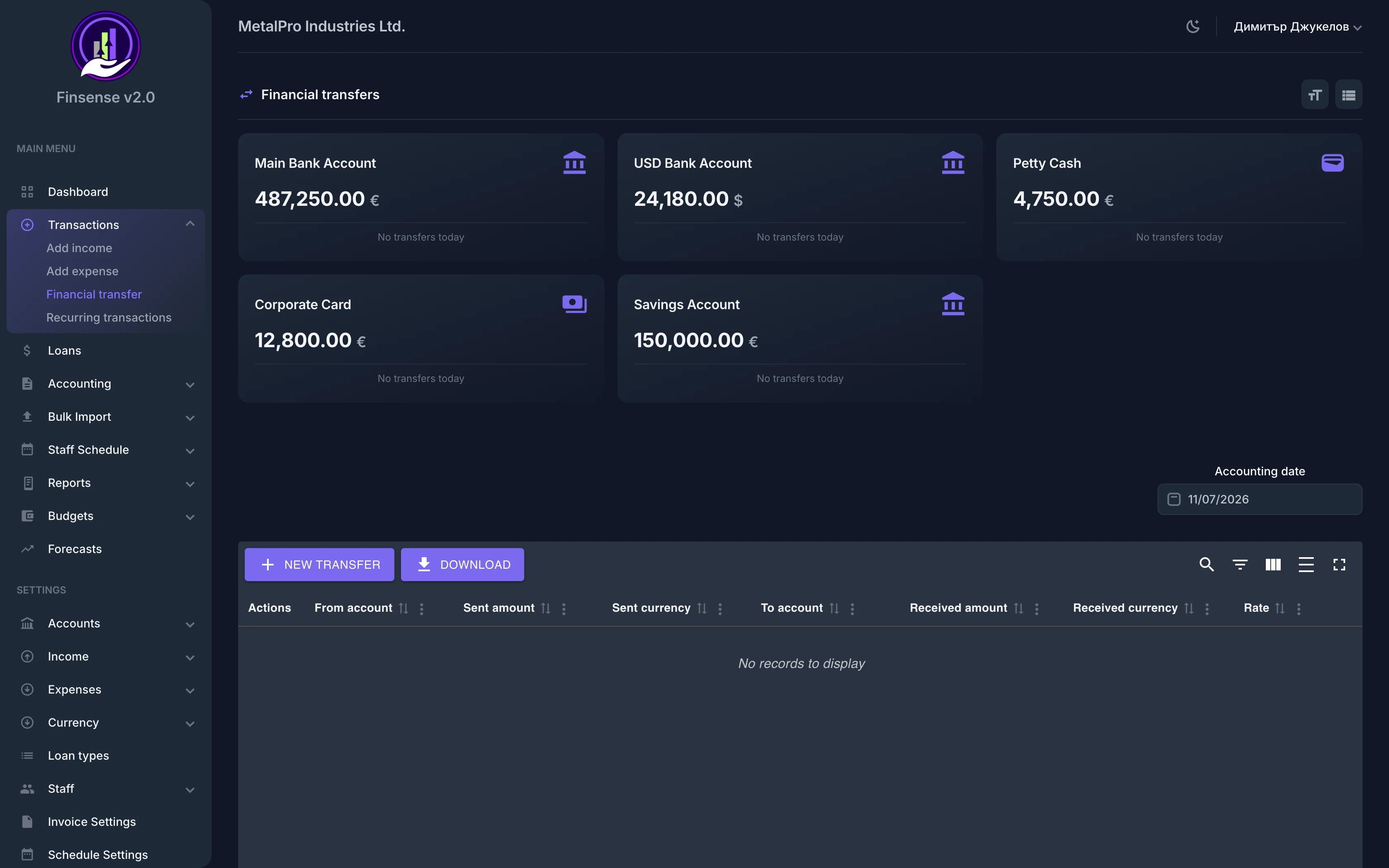 Financial Transfers — Finsense